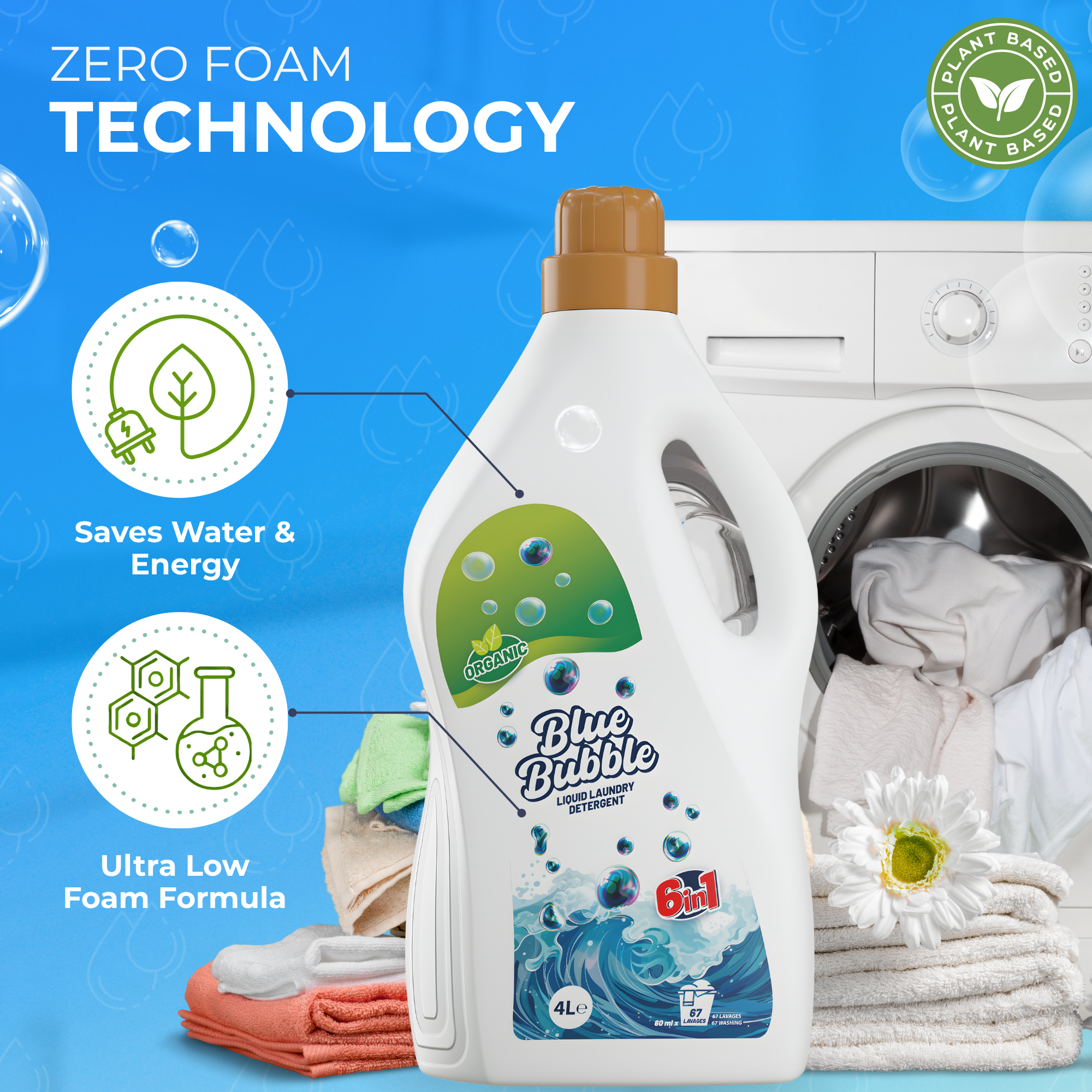 3×4L  Eco-Friendly Laundry  Detergent with Low foam +2 free Hand Soap